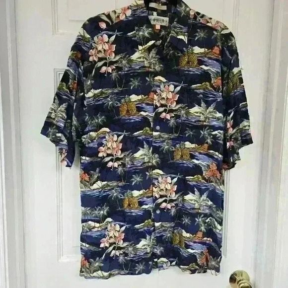 Campia Men's Hawaiian Style Buttons Shirt,Size L - Picture 2 of 3